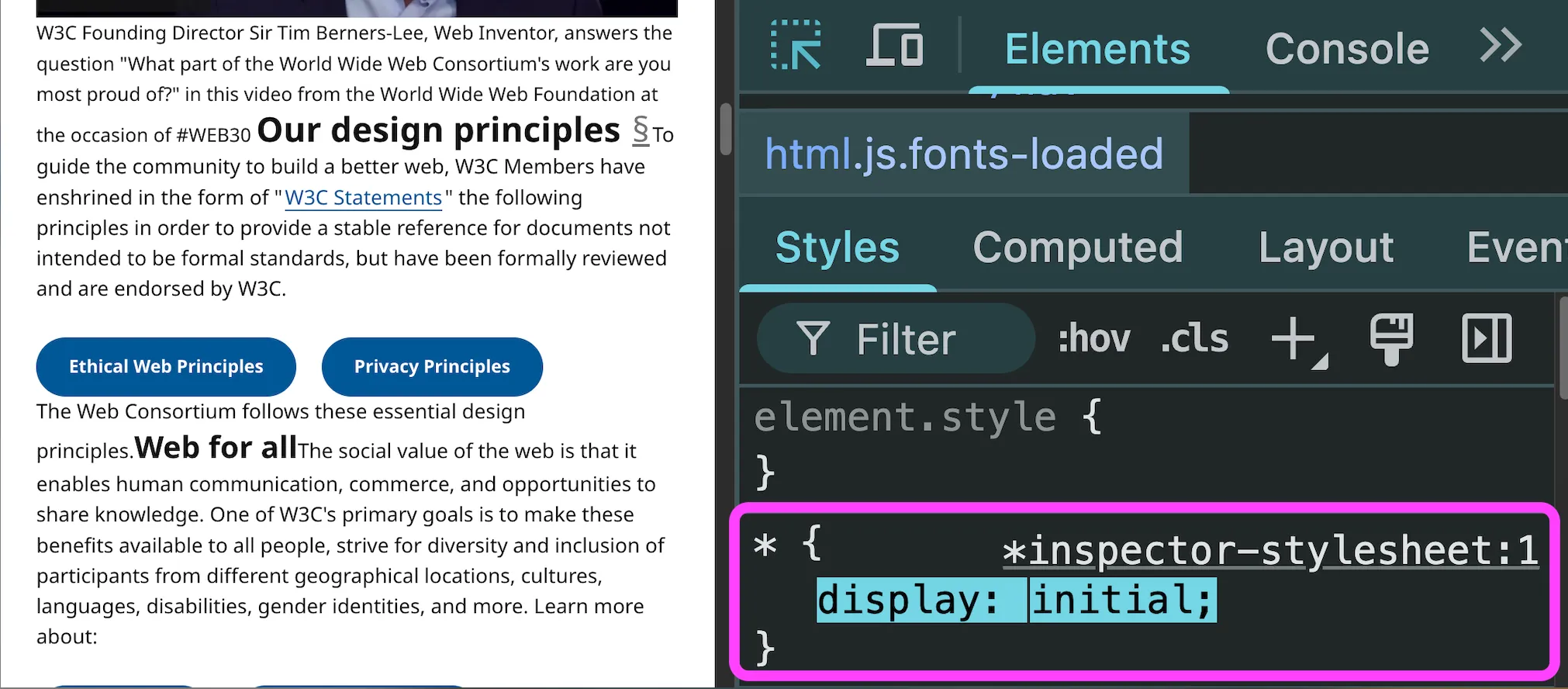 display initial は inline にフォールバックする