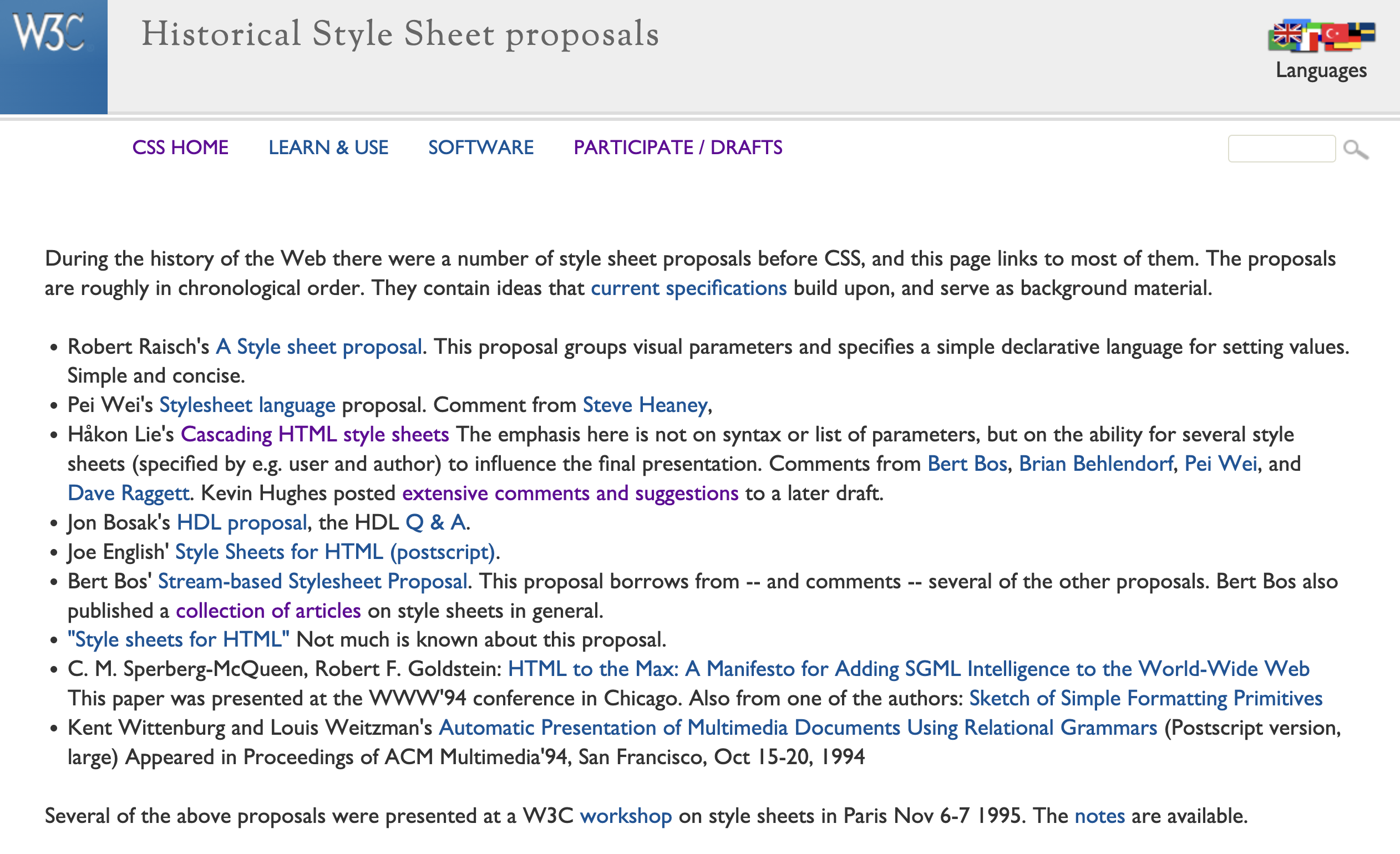 Historical Style Sheets Proposals